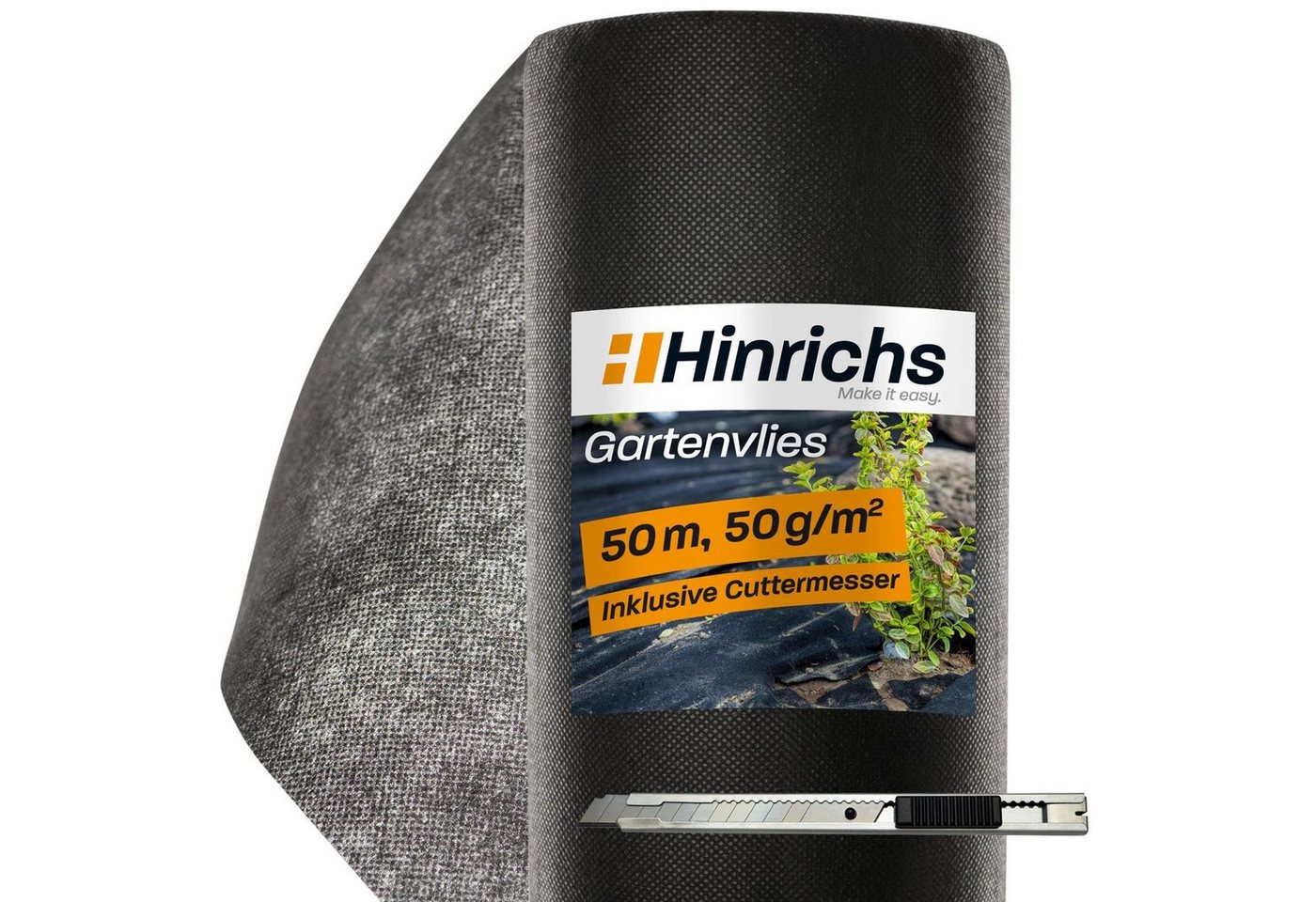Hinrichs Unkrautvlies 50 m Gartenvlies, Unkrautfolie 50g/m² – Schutz gegen Unkraut und Maulwürfe – Wasserdurchlässig von Hinrichs
