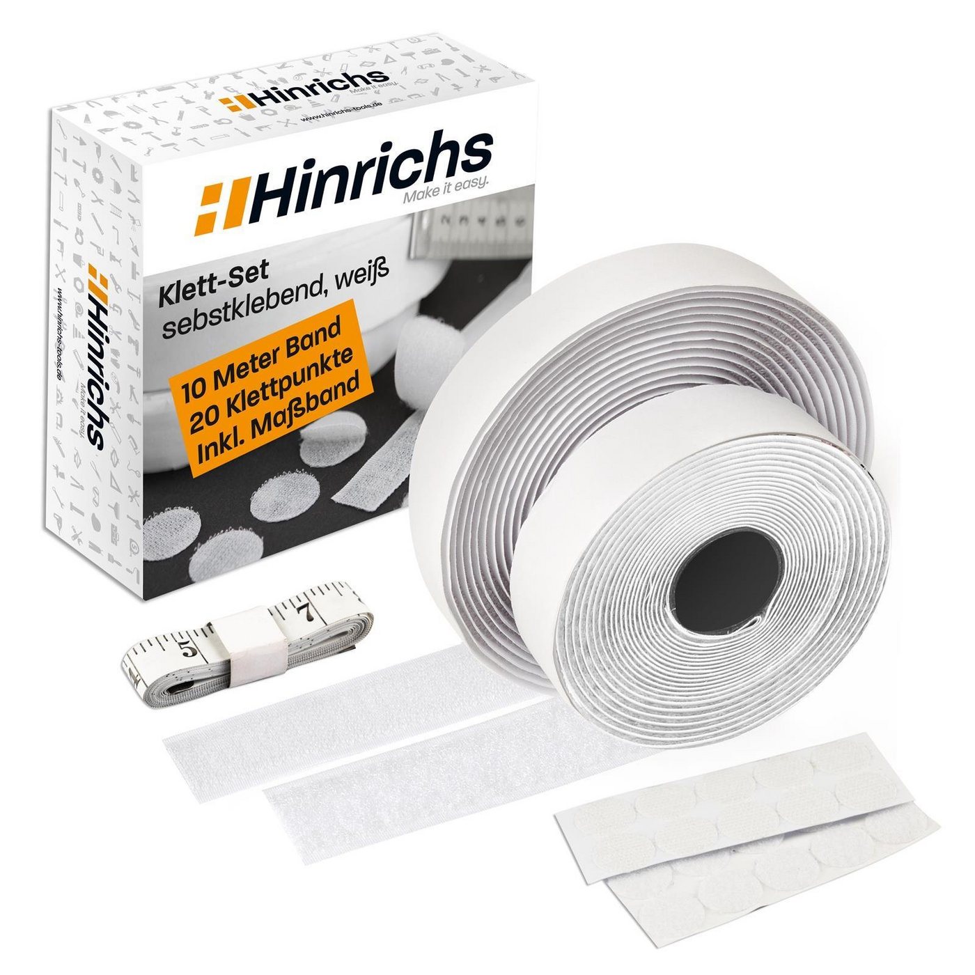 Klettband Klettband Set weiß, Hinrichs, Werkstatt, Haushalt, Büro, Selbstklebend 10mm von Hinrichs