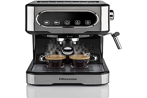 Hisense, HESCM15DBK Manuelle Espressomaschine, gemahlen und kompatibel mit ESE 44 mm Pads, automatischer und manueller Milchaufschäumer, Druck 15 bar, Touchscreen, 1100 W, Silber, 27,4 x 30 x 27,2 cm von Hisense