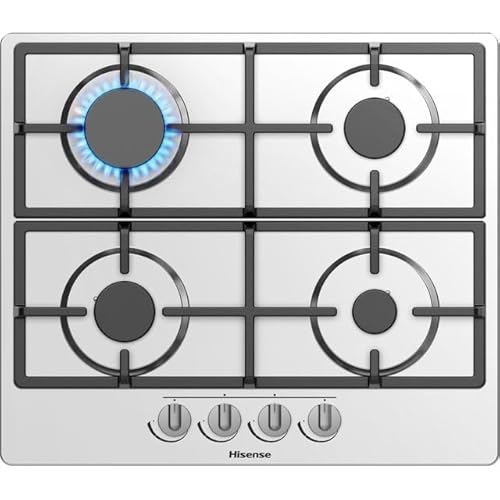 Hisense GM643XHC Gaskochfeld mit 4 Kochzonen, Breite 60 cm, Grillroste aus Gusseisen, integrierte Zündung, Edelstahl, Anti-Fingerabdruck von Hisense