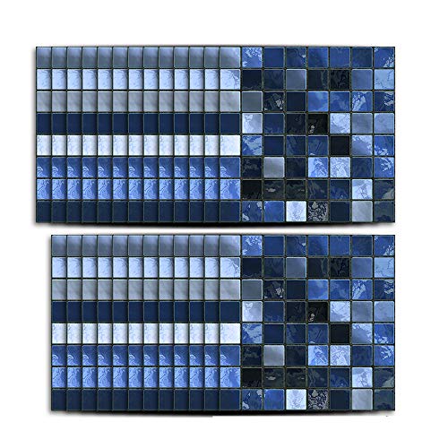 Hiser 25 Stück Küchenrückwand Fliesenaufkleber, Klassisch Mosaik Stil Wasserdicht Ölfest Stickerfliesen Marmor Deko Selbstklebende für Badezimmer Wohnzimmer Dekoration (Blau,10 x 10 cm) von Hiser