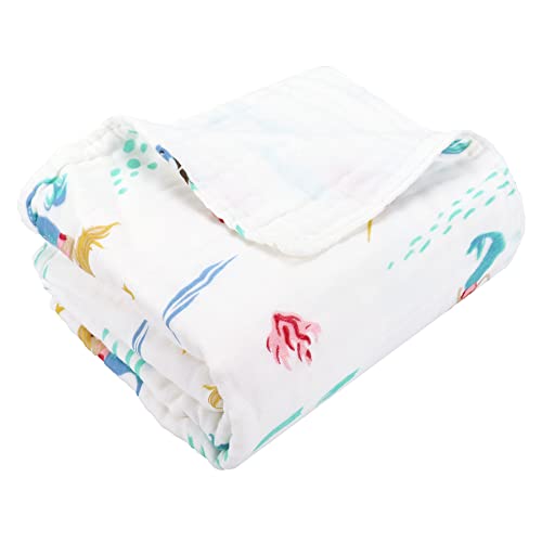 Hivia Muslin Baby Blanket, 6-Layer Cuddly Blanket, Baby Cotton Muslin Blanket, Children's Swaddle Blanket, Soft Bath Towel, Children's Blanket for Newborn, Girls, Boys, 110 x 110 cm (Mermaid) von Hivia
