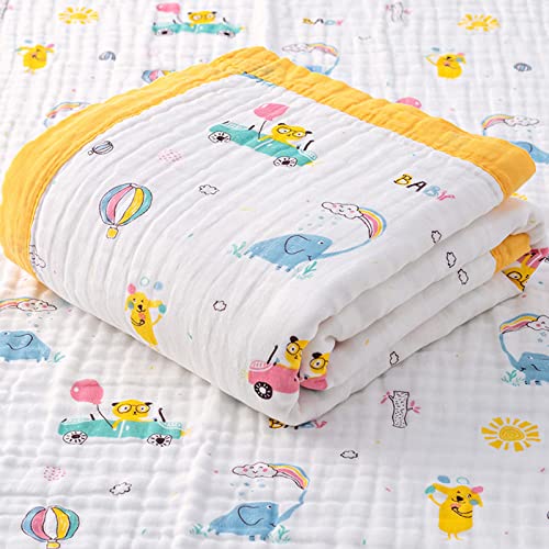 Hivia Musselin Decke 6 Lagig Kuscheldecke Baby Baumwolle 110 x 110 cm Musselin Babydecke Wickeldecke Weiche Decke für Badetuch,Kinderdecke Neugeborene Unisex (Gelb Elefante) von Hivia