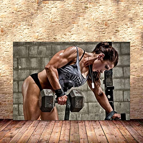 Frauen-Workout-Poster Bodybuilding-Plakat Muskel-Mädchen-Power-Plakat Fitness-Motivationszitat Wand Bilder sexy Frau Poster Schlafzimmer Zuhause Fitnessstudio Dekoration Poster 0210183 von Hnyjyfa