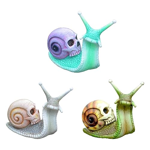 Harz Skelett Schnecke Dekor Outdoor, Schädel Kopf Schnecke Skulptur, Gothic Schnecke Totenkopf Basteln, Gothic Statue Halloween Ornaments Patio Figurine Craft (Grün) von HoGeGe