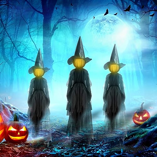 Leuchtendes Halloween Hexe, Händchen haltende Hexe, Hexendekoration Leuchthexenmit Erdspießen, Halloween Hexen Deko Hexendekoration Halloween (3PC) von HoGeGe