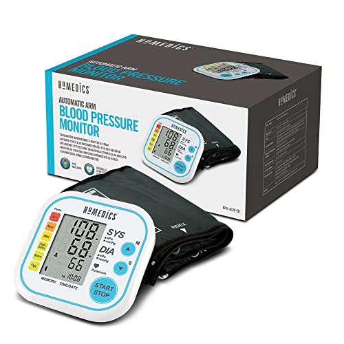 HoMedics Automatisches Arm-Blutdruckmessgerät – einfache Zwei-Tasten-Messung und leicht ablesbares Display mit unregelmäßiger Herzschlagerkennung und Datums-/Zeitstempel von HoMedics