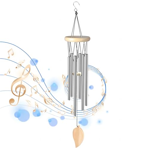 Windspiele für Draußen, Klangspiel mit 6 Aluminiumlegierung Röhren im Freien, Sympathie Glockenspiele Hängend Metall Trauer Windspiele, Aluminium Wind Chimes für Balkon Garten Heimdekoration Geschenk von HoaaiGo