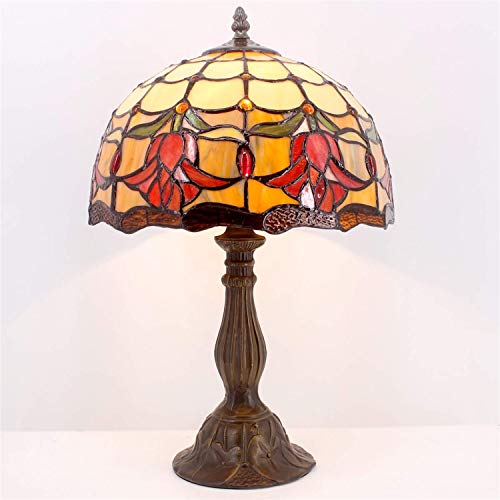 Hobaca® 12 Zoll Tiffany Tulpe Blume Buntglas Tischlampe Vintage Landhaus Schreibtischlampe Antik Nachttischlampe Nostalgie Art Deco Schlafzimmer Wohnzimmer von Hobaca