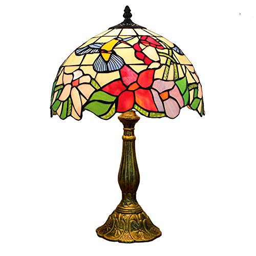 Hobaca® Tiffany Glasmalerei Tischlampe Kolibri-Blume Nachttischlampe Vintage E27 Schreibtischlampe Retro für Schlafzimmer Wohnzimmer Art Deco Designer Lampe von Hobaca