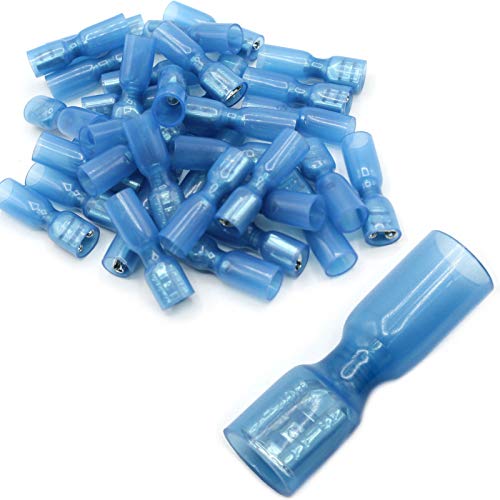 Kabelschuh Flachsteckhülsen Quetschverbinder mit Schrumpfschlauch vollisoliert Weiblich Steckbreite 6,3 mm Blau für 1.5-2.5mm² (75 Stück) von HobbyPower24