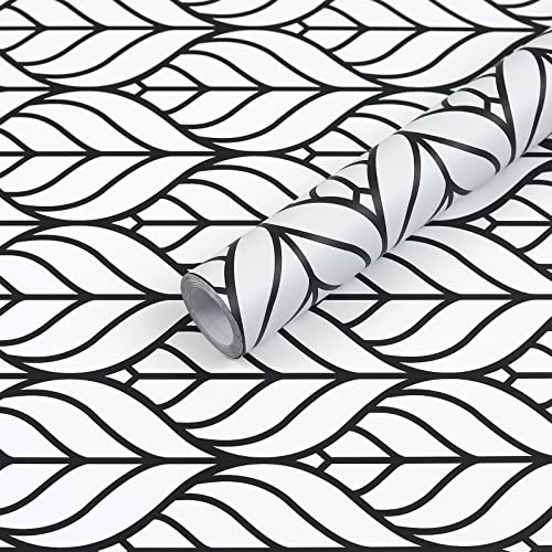 Hode Klebefolie Möbel Blätter 41x500cm Selbstklebend Folie für Möbel Wand Schränk Tische Schubladen DIY Schwarz und Weiß Wasserdicht Tapeten von Hode