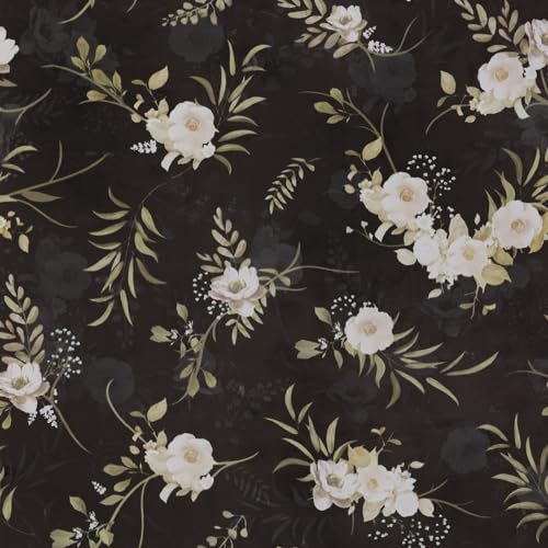 Hode Selbstklebende Tapete Blumen 44x1000cm Schwarz Gold,Klebetapete Pflanzen Design, Klebefolie Wandtapete Vintage, Möbelfolie Wasserdicht Klebefolie Möbel für Wohnzimmer Schlafzimmer Kabinet von Hode