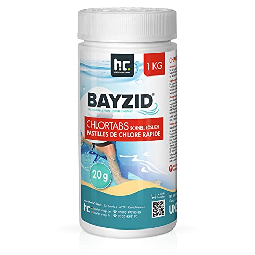 1 kg HOCHEFFEKTIVE Pool Chlor Tabletten 20g BAYZID schnell löslich mit 56% Aktivchlorgehalt für Pool & Schwimmbad von Höfer Chemie