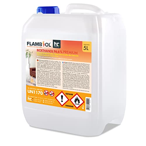 Höfer Chemie 1 x 5 L FLAMBIOL® Bioethanol 96,6% Premium für Ethanol Kamin, Ethanol Feuerstelle, Ethanol Tischfeuer und Bioethanol Kamin von Höfer Chemie