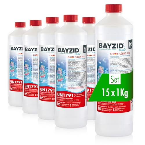 BAYZID ® 15x 1 kg Chlor flüssig in handlichen 1 kg Flaschen - wirkt schnell und zuverlässig für Pool & Schwimmbad von Höfer Chemie
