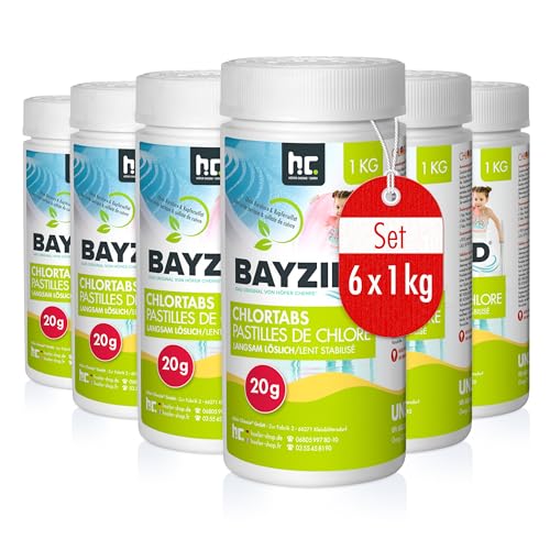 Pool Chlor Tabletten 20g 6 x 1 kg BAYZID von Höfer Chemie zur dauerhaften Chlorung von Pool und Schwimmbad - HOCHWIRKSAM und EFFEKTIV gegen Bakterien und Pilze von Höfer Chemie