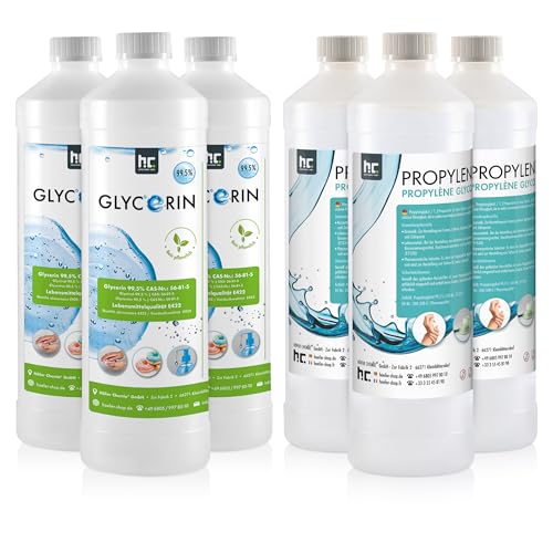 Set aus 3 x 1 L Propylenglykol 99,5% Pharmaqualität & 3 x 1 L Glycerin 99,5% in Lebensmittelqualität von Höfer Chemie