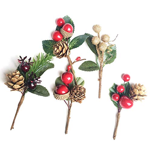 10pcs Weihnachten getrocknete Mini Tannenzapfen nimmt Beerenstämme Zweig DIY Grußkarte Zubehör von Holibanna