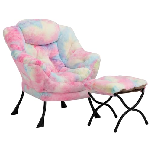 HollyHOME Plüsch Sessel Relax Sessel mit Fußhocker Stahlrahmen Relaxliege Freizeitsofa Chaiselongue Fauler Stuhl Relax Loungesessel, Aurora von HollyHOME