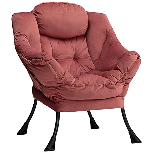 HollyHOME Relaxsessel Sessel mit Stahlrahmen, Relaxliege Freizeitsofa Chaiselongue Fauler Stuhl Relax Loungesessel mit Armlehnen, Samtstoff, Rosa von HollyHOME