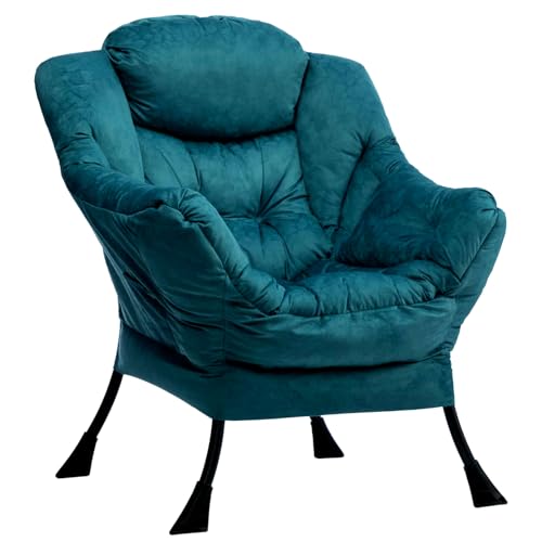 HollyHOME Sessel Relaxsessel mit Stahlrahmen, Relaxliege Freizeitsofa Chaiselongue Fauler Stuhl Relax Loungesessel mit Armlehnen und Taschen, Blau Grün von HollyHOME