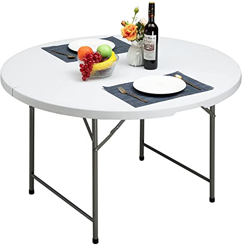 HollyHOME Klapptisch Campingtisch 4FT/122cm, Runder Picknicktisch Esstisch Tragbarer Gartentisch Reisetisch mit Tragegriff für Garten BBQ Catering Party Küche Draußen Drinnen von HollyHOME