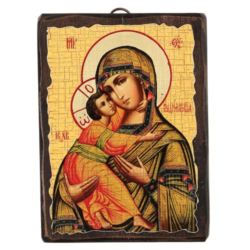 Holyart Russische Ikone, Malerei und Découpage, Gottesmutter von Wladimir, 18x14 cm von Holyart