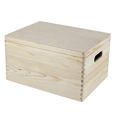 HolzFee Holzkiste 40 x 30 cm Kiste Holz mit Deckel mit und ohne Griffe Aufbewahrungsbox Allzweckkiste Holzbox Kiefer (mit Griffe) von HolzFee