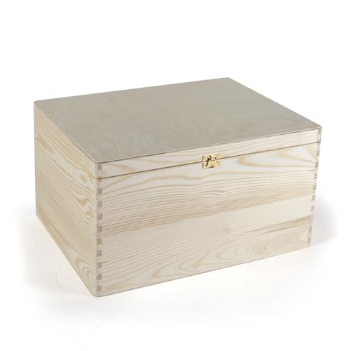 HolzFee Holzkiste 40 x 30 x 22 cm Kiste Holz mit Deckel Verschluss Aufbewahrungsbox Allzweckkiste Holzbox Kiefer von HolzFee