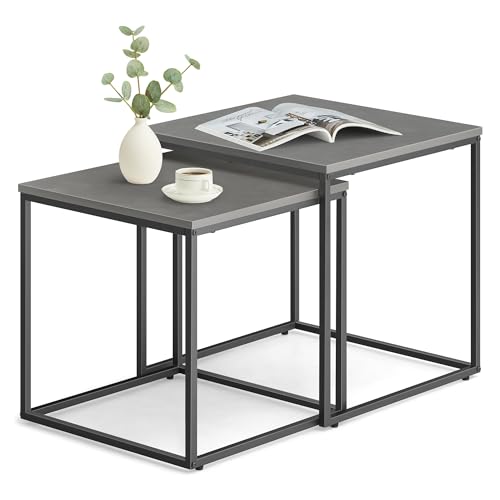 Home Collective Couchtisch 2er Set Quadratisch Beistelltisch Loft Design 2 in 1 Verschachtelung Kratzfeste Oberfläche, Wohnzimmer | 50cm und 45cm Breit Zement-Grau mit schwarzen Beinen von Home Collective