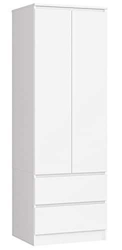 Home Collective Kleiderschrank weiß 60cm breit 180cm hoch, Schrank mit 2 Türen und 2 Schubladen, Kleiderstange und 1 Regal, Garderobe, Schlafzimmer, Wohnzimmer von Home Collective