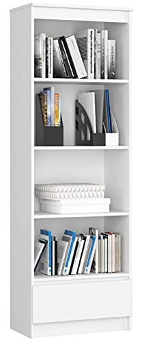Home Collective Schrank Büroregal Bücherregal Regal weiß 60cm breit 180cm hoch, mit Schublade unten von Home Collective
