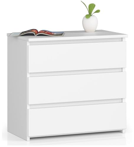 Kommode mit DREI Schubladen, elegant, für minimalistische Innenräume, 57 cm hoch und 60 cm breit, Wohnzimmer, Schlafzimmer, Flur, Schrank, Sideboard, Highboard, viel Stauraum, weiß von Home Collective