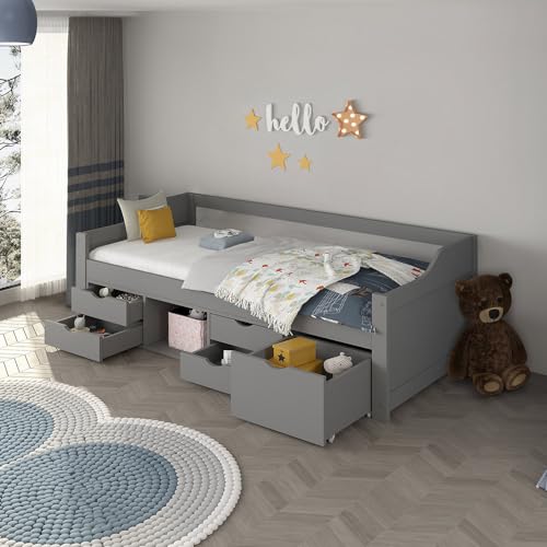 Home Deluxe - Kinderbett Cosmos - 90 x 200 cm, Farbe: Grau,inkl. Schubladen und Lattenrost I Kinderbettchen Jugendbett Babybett von Home Deluxe