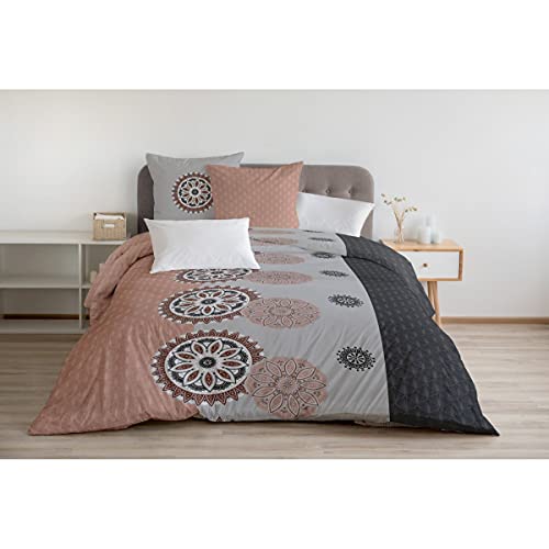 Home Linge Passion Bettbezug, 3-teilig, 100% Baumwolle, 57 Fäden, 2 Personen, 220 x 240 cm, Yucatan, Grau und Rosa von Home Linge Passion