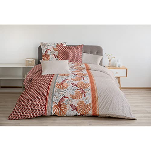 Home Linge Passion Bettbezug, 3-teilig, 100% Baumwolle, 57 Fäden/cm², für Doppelbett, 240 x 260 cm, Cerrado, Terracota von Home Linge Passion