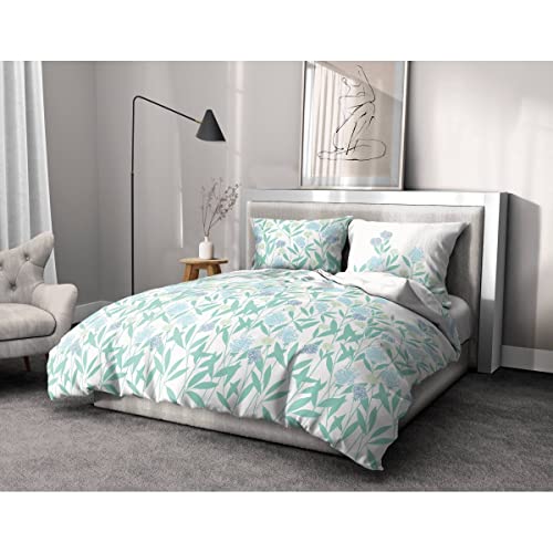 Home Passion Bettbezug, 3-teilig, 100% Baumwolle, 57 Fäden/cm², 220 x 240 cm, Tempete Floral, Grün und Weiß von Home Linge Passion