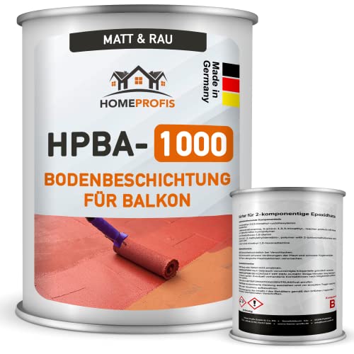 Home Profis® matter Balkonboden rutschfest (5m²) | 30 Farben | Beton, Estrich & Fliesen | Flüssigkunststoff Bodenfarbe Außen | 2K Epoxidharz Bodenbeschichtung | RAL 3012 Beigerot | HPBA-1000 von Home Profis