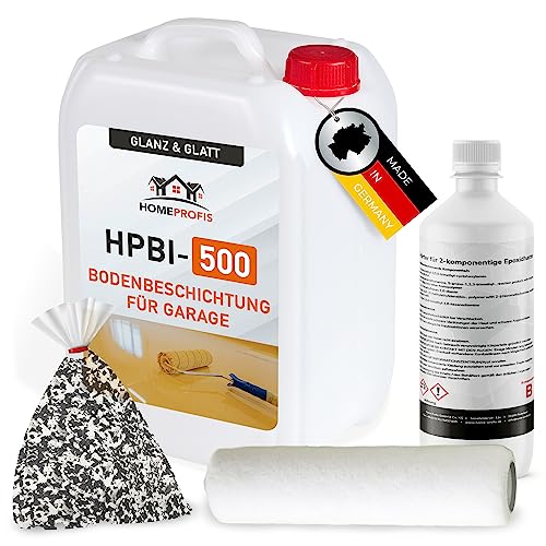 Home Profis® glänzender Garagenboden Flüssigkunststoff inkl. Chips & Walze (5m²) | Über 30 Farben | Bodenfarbe Innen | 2K Epoxidharz Bodenbeschichtung | RAL 7035 Lichtgrau | HPBI-500 von Home Profis