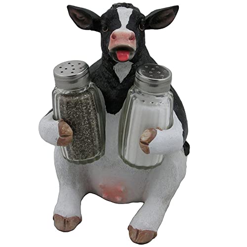 Holstein Cow Glass Salt and Pepper Shaker Set with Holder Figurine in Tabletop Country Kitchen Decor or Decorative Farm Animal Collectible Sculptures As Spice Racks and Rustic Gifts for Farmers by Home-n-Gifts by Home-n-Gifts von Home-n-Gifts