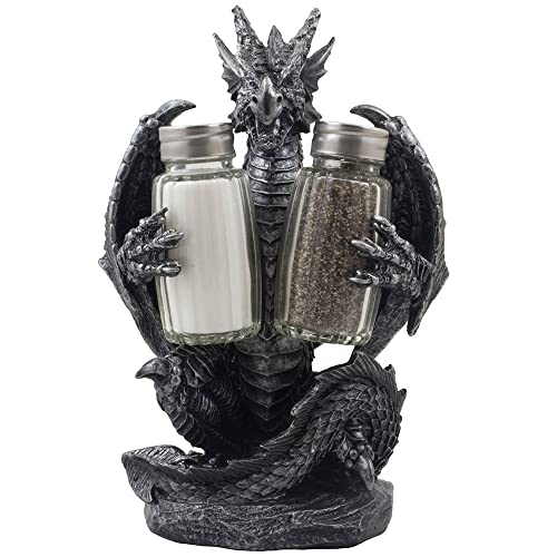 Mythical Dragon Salt and Pepper Shaker Set with Holder Figurine for Medieval & Fantasy Bar or Kitchen Table Decor Sculptures and Gothic Gifts by Home-n-Gifts von Home-n-Gifts