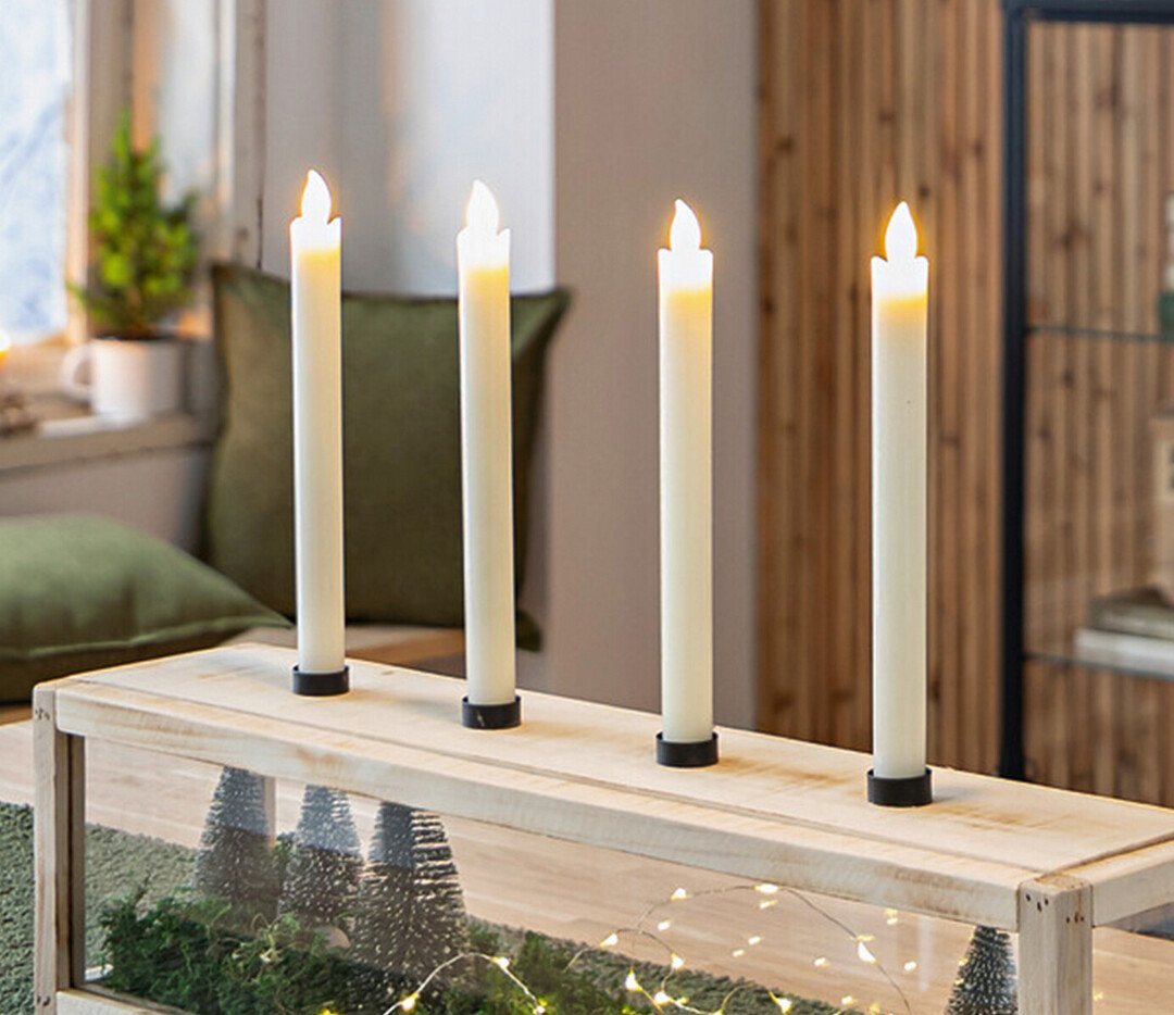 Home-trends24.de LED-Kerze LED Stabkerzen Kerze Wachs Wachskerze Creme Warmweiß 2er Set (2-tlg) von Home-trends24.de