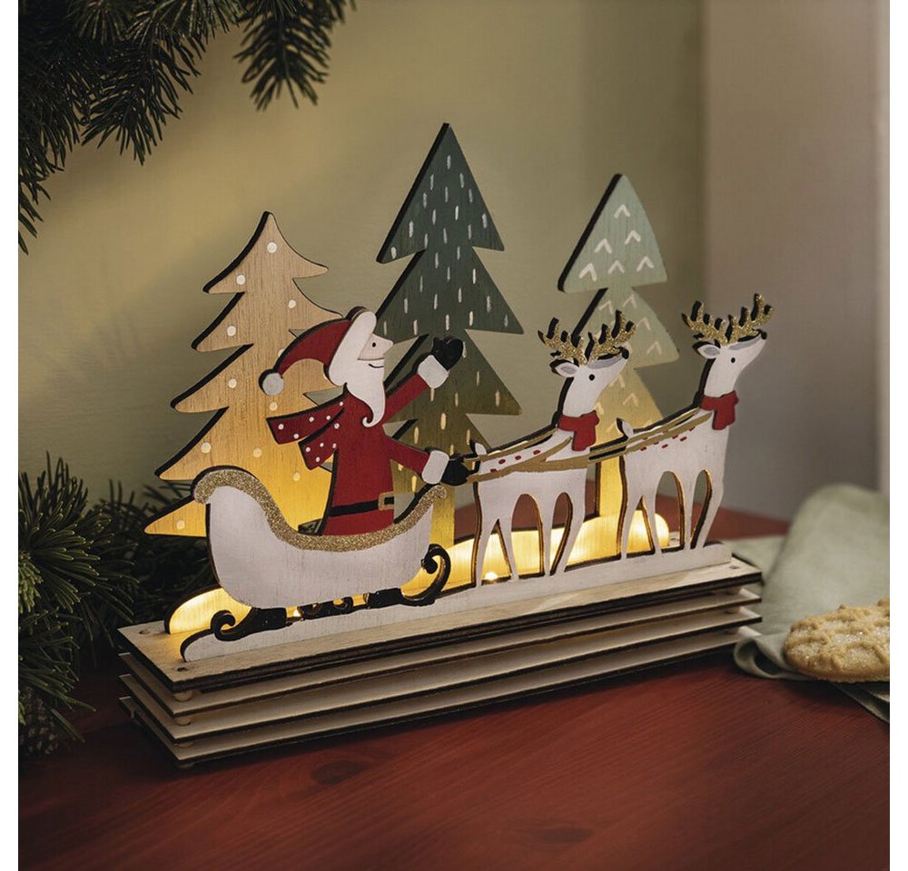 Home-trends24.de Weihnachtsfigur LED Board Santa mit Schlitten Weihnachtsdeko Weihnachtsfigur Holz von Home-trends24.de
