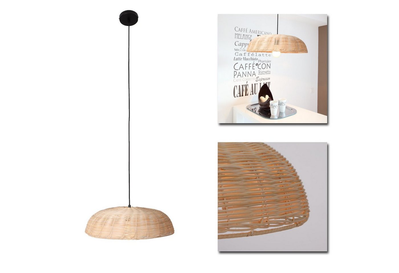 Home4Living Pendelleuchte Hängeleuchte Pendeleuchte Ø 48cm Rattan E27 Küchenlampe, ohne Leuchtmittel, Rattan von Home4Living