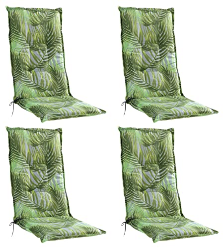 Gartenstuhlauflagen Hochlehner 4er Set - 120 x 50 cm - Grün - Baumwolle - Polyester - Palmenmotiv - Sesselauflage Sitzpolster Stuhlauflage von Home4You