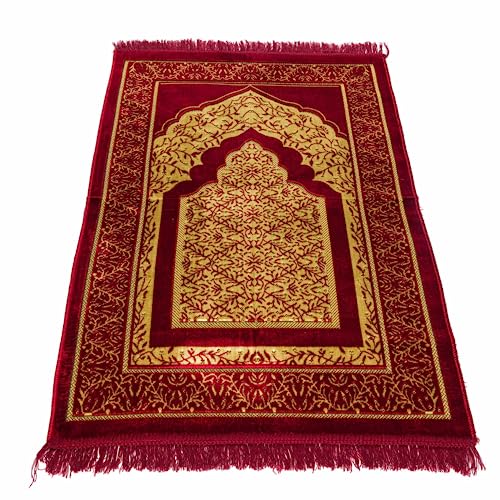 homeart Muslimischer Gebetsteppich, weicher Plüsch, dünn, islamisch, Gebetsteppich, Ramadan-Geschenk für Männer und Frauen, Bordeaux von HomeArt