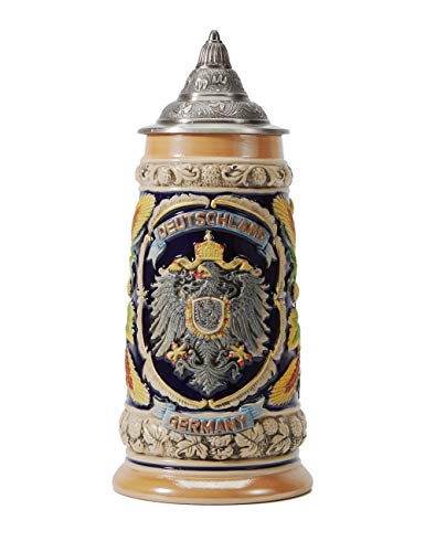 Amoy-Art Bierkrug mit Deckel Steinkrug Deutsch Wappen Bierseidel Beer Stein Mug für Geschenk Vater Männer Geburtstag 0.6Liter von HAUCOZE