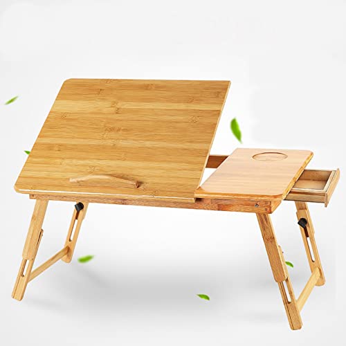 Laptoptisch Bambus Natur Höhenverstellbar Laptoptisch mit Schubfach fürs Bett aus Bambus Frühstückstablett Notebooktisch für Lesen Oder Frühstück 50x30x(20-30) cm von HomeMiYN
