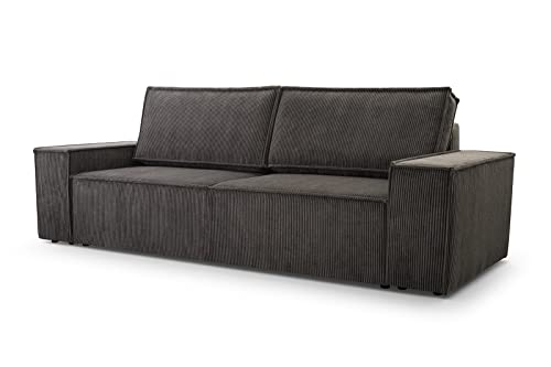HomeSpace24 Sofa mit Schlaffunktion und Bettkasten - Minimalistisches Design Couch zum Wohnzimmer, Poso Schlafsofa Monte, Polstermöbel zum Jeder Raum - Große Auswahl an Farben: Dunkelgrau von HomeSpace24